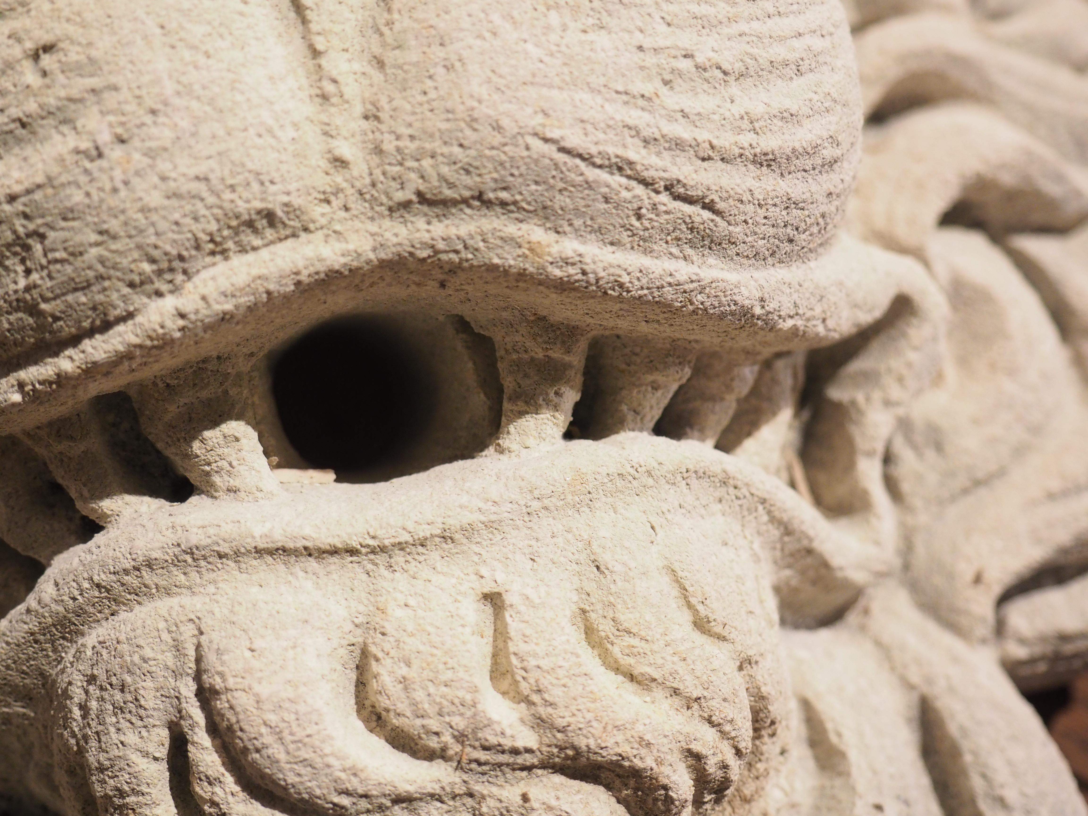 Hand-Carved Carved Stone Lion Mascaron Fountain Element from Italy