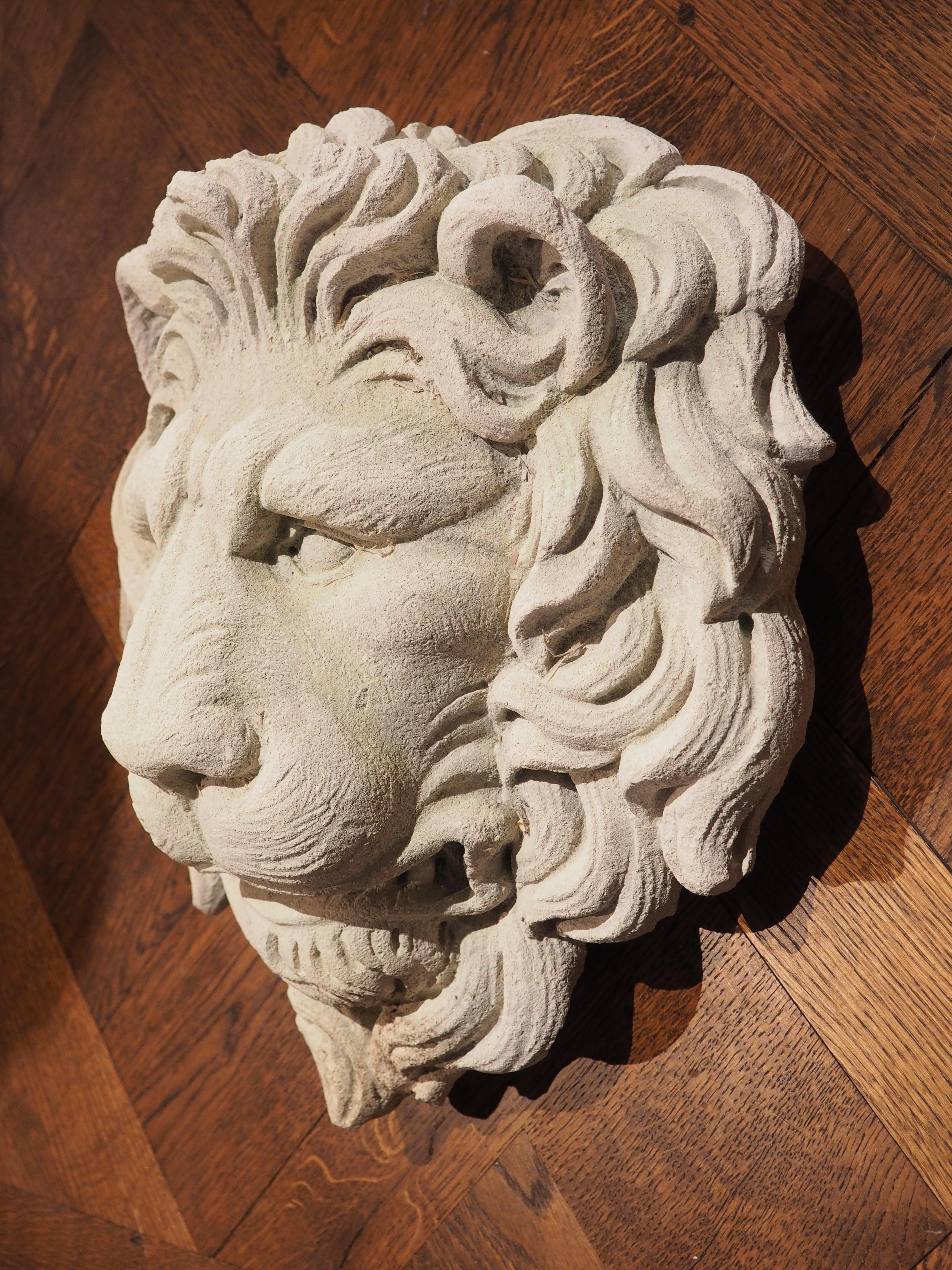 Carved Stone Lion Mascaron Fountain Element from Italy In Good Condition In Dallas, TX