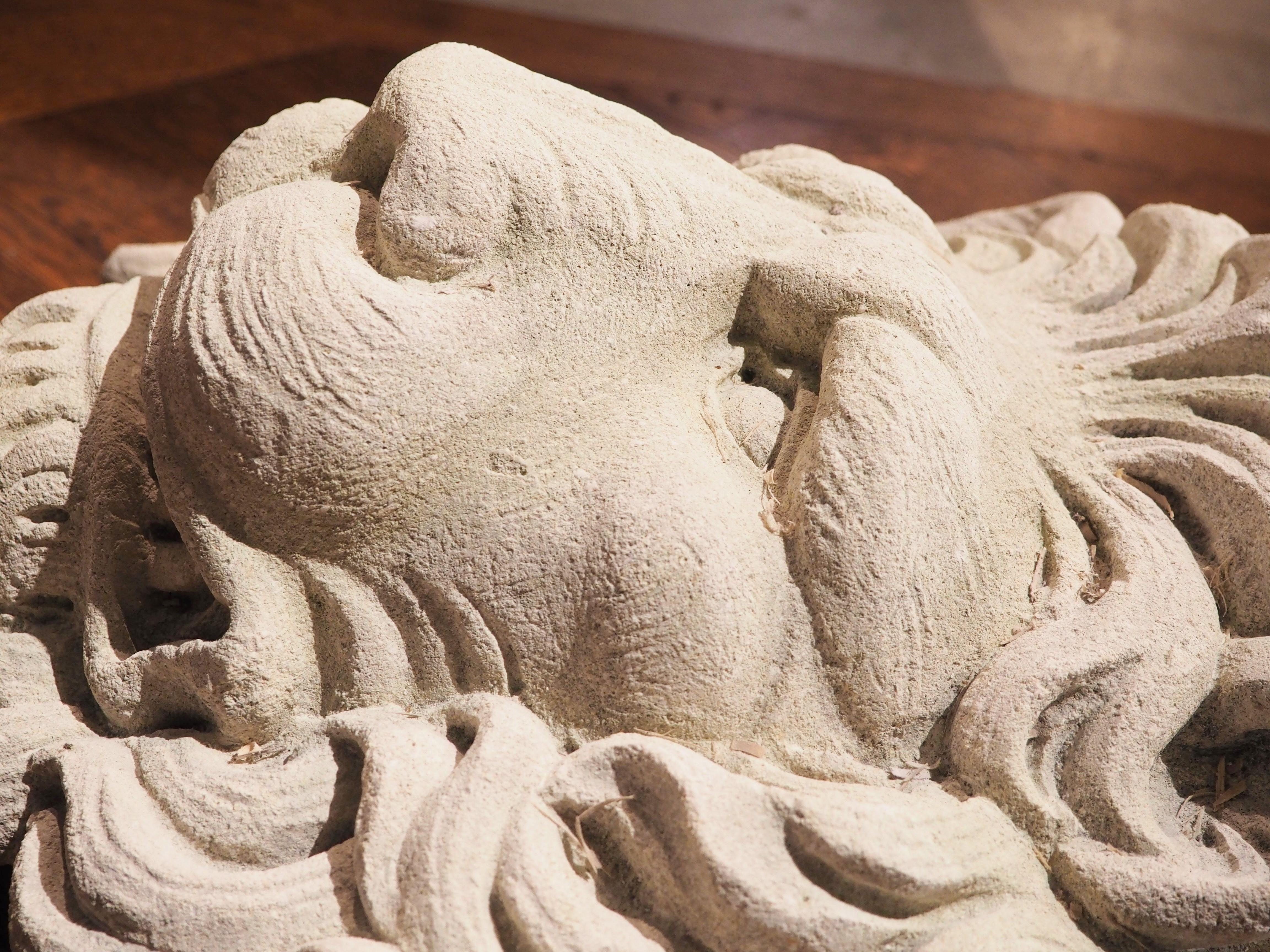 Contemporary Carved Stone Lion Mascaron Fountain Element from Italy