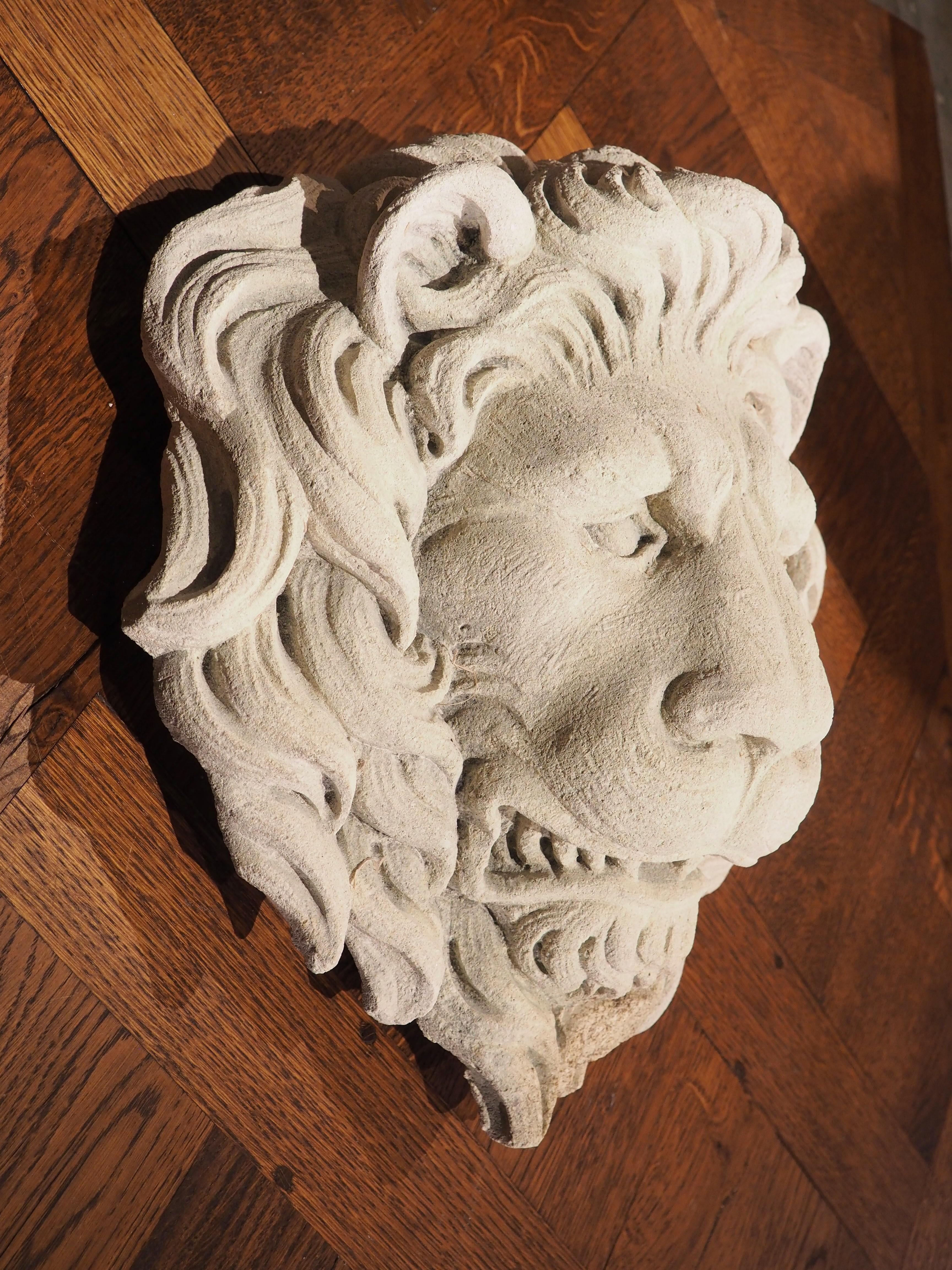 Carved Stone Lion Mascaron Fountain Element from Italy 1
