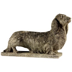 Carved Stone Long Haired Daschund Sculpture
