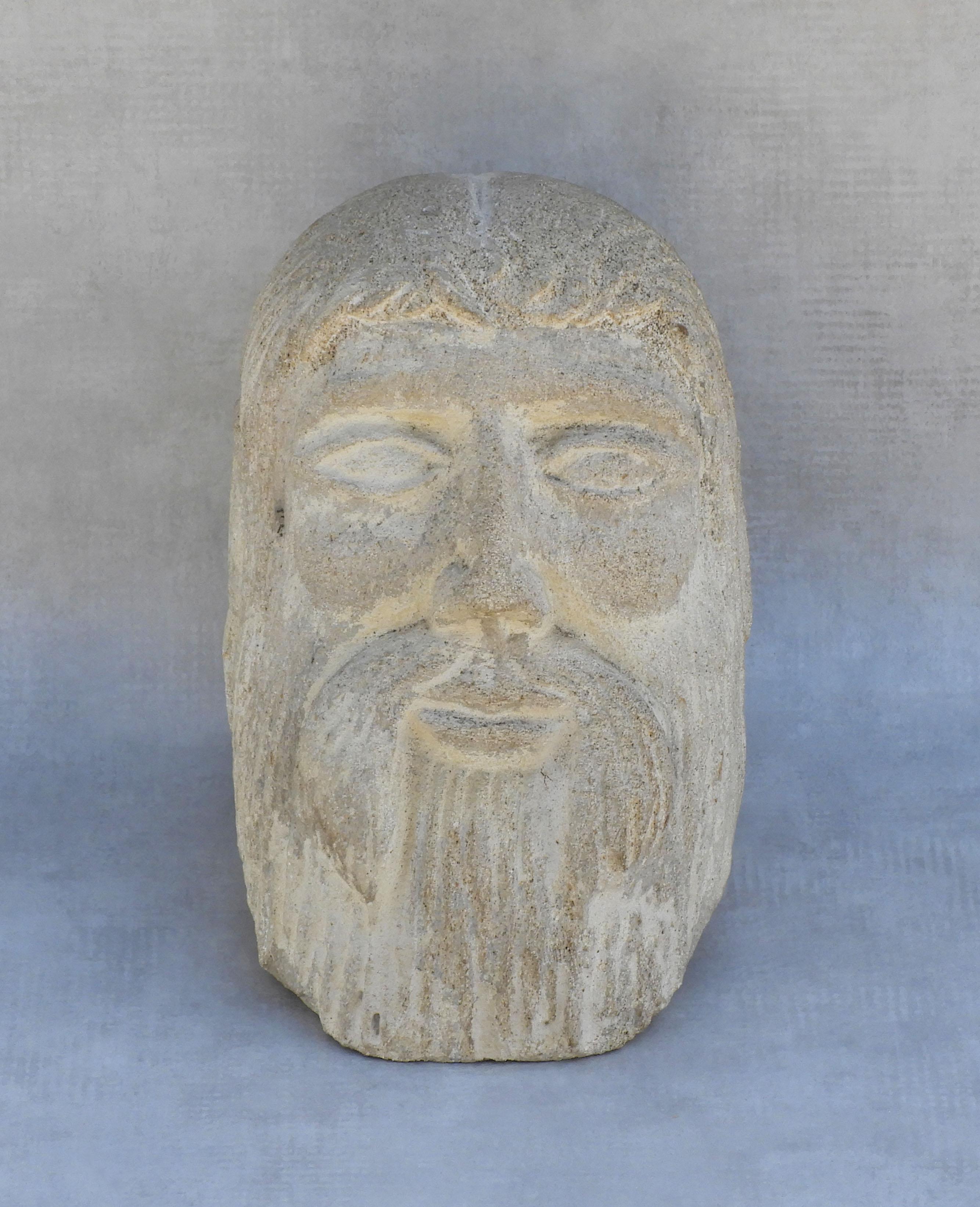 European Carved Stone Male Life-Size Head Sculpture