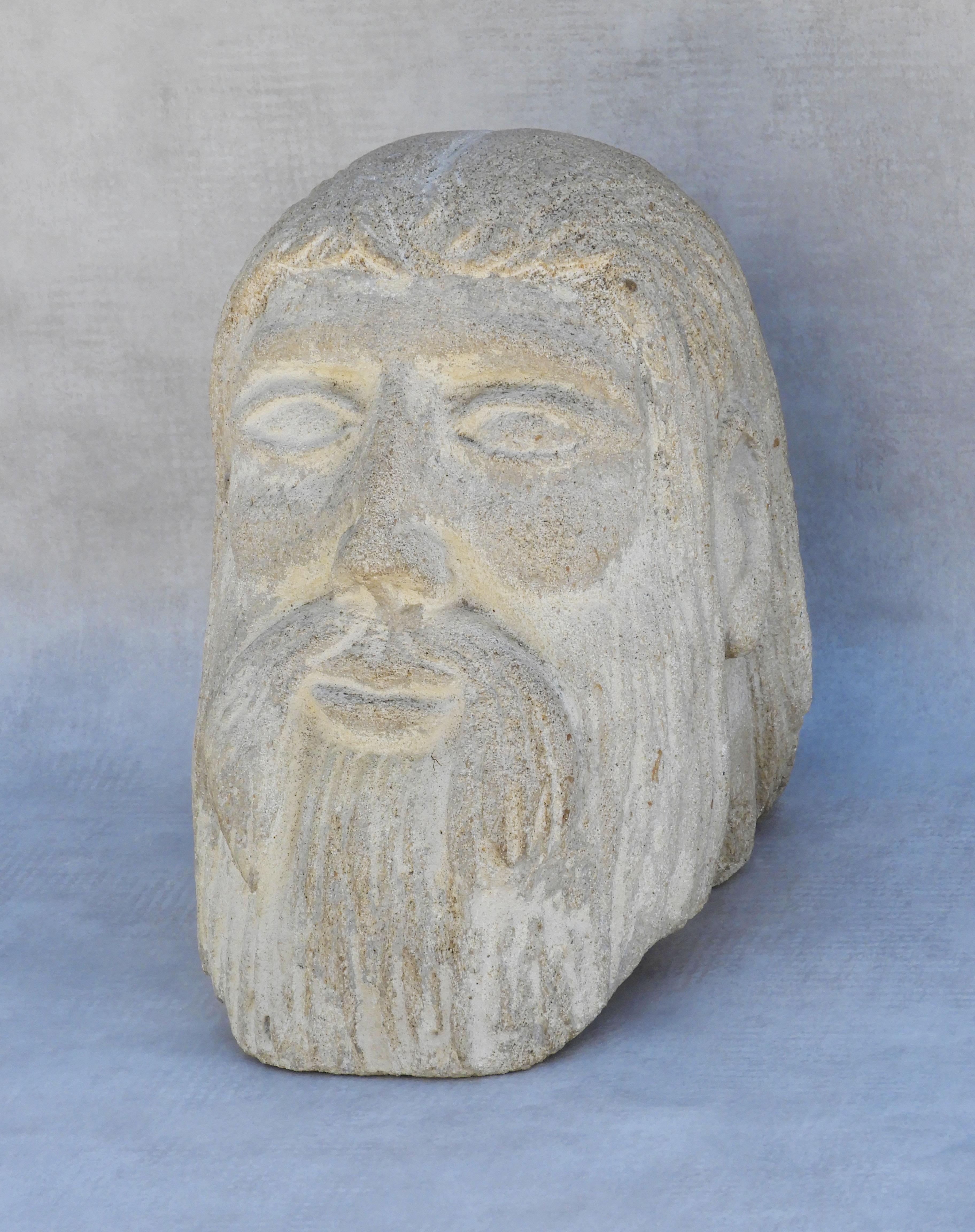 Carved Stone Male Life-Size Head Sculpture 2