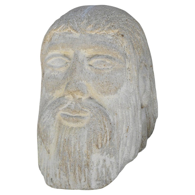 Carved Stone Male LifeSize Head Sculpture For Sale at 1stDibs