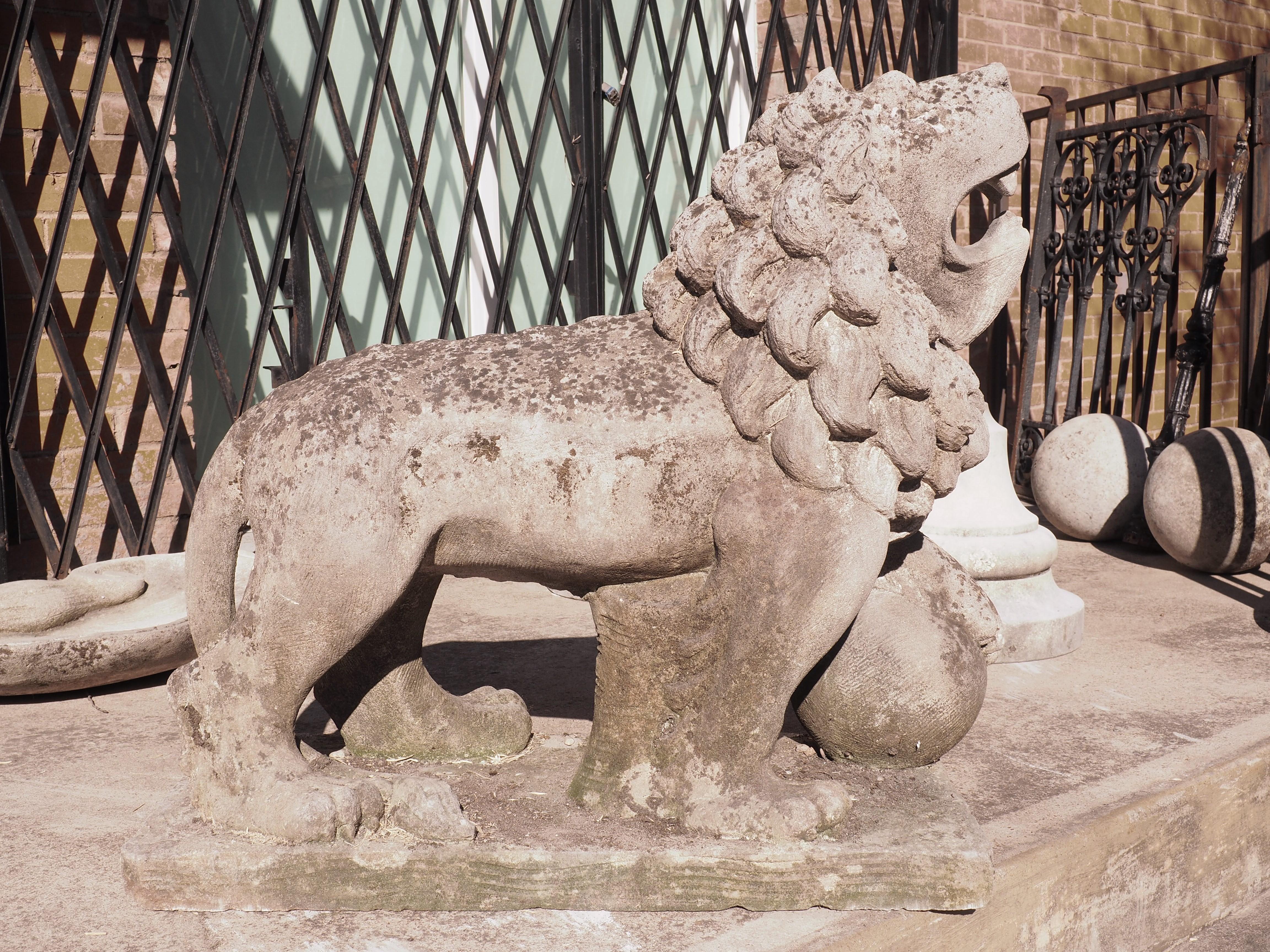 Italian Carved Stone Medici Lion Fountain Element from Veneto, Italy