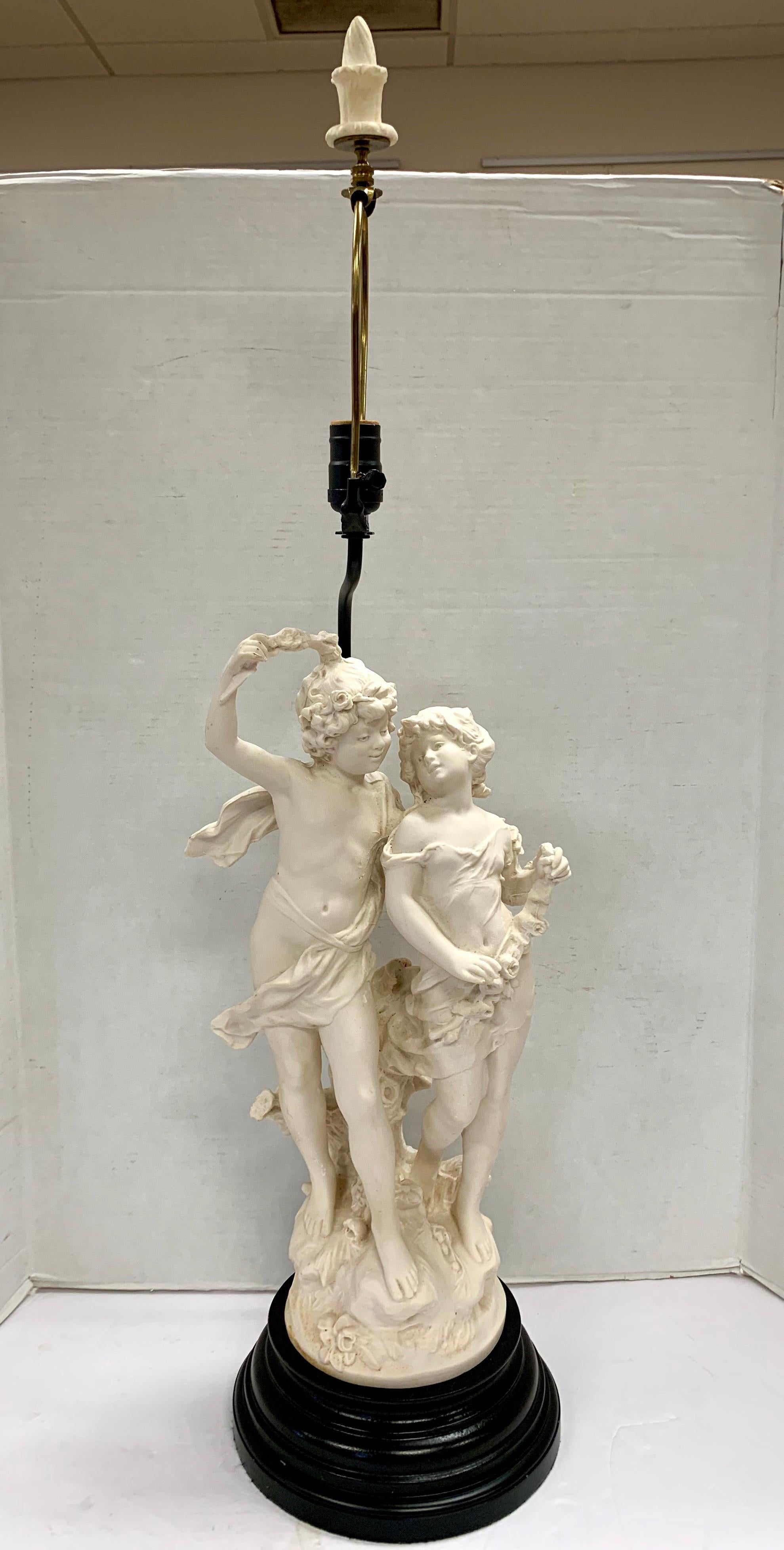 Carved Stone Neoclassical Figural Table Lamp In Good Condition In West Hartford, CT