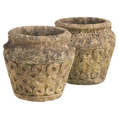 Carved Stone Pair Cotswold Pots, England, 1930s
