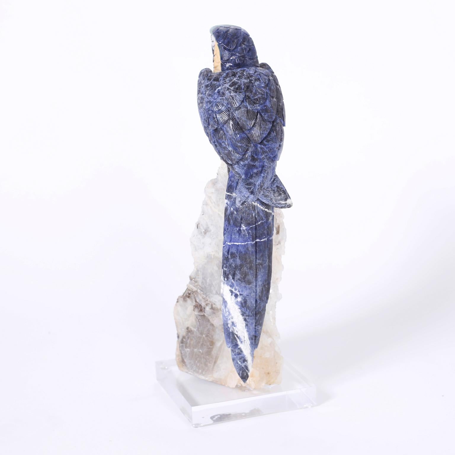 Mid-Century Modern Carved Stone Parrot For Sale