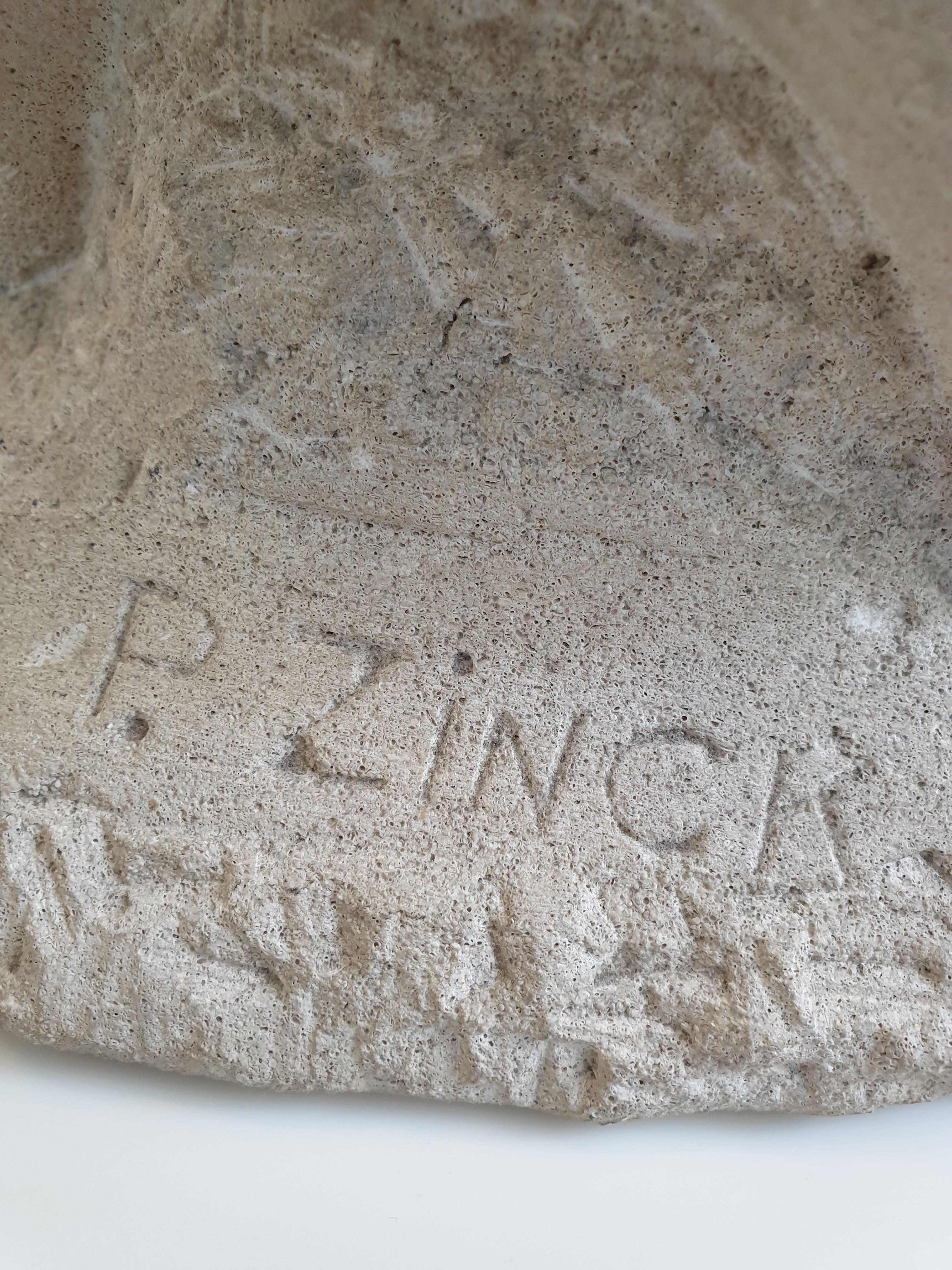 Mid-20th Century Carved stone sculpture of a polar bear, signed. For Sale