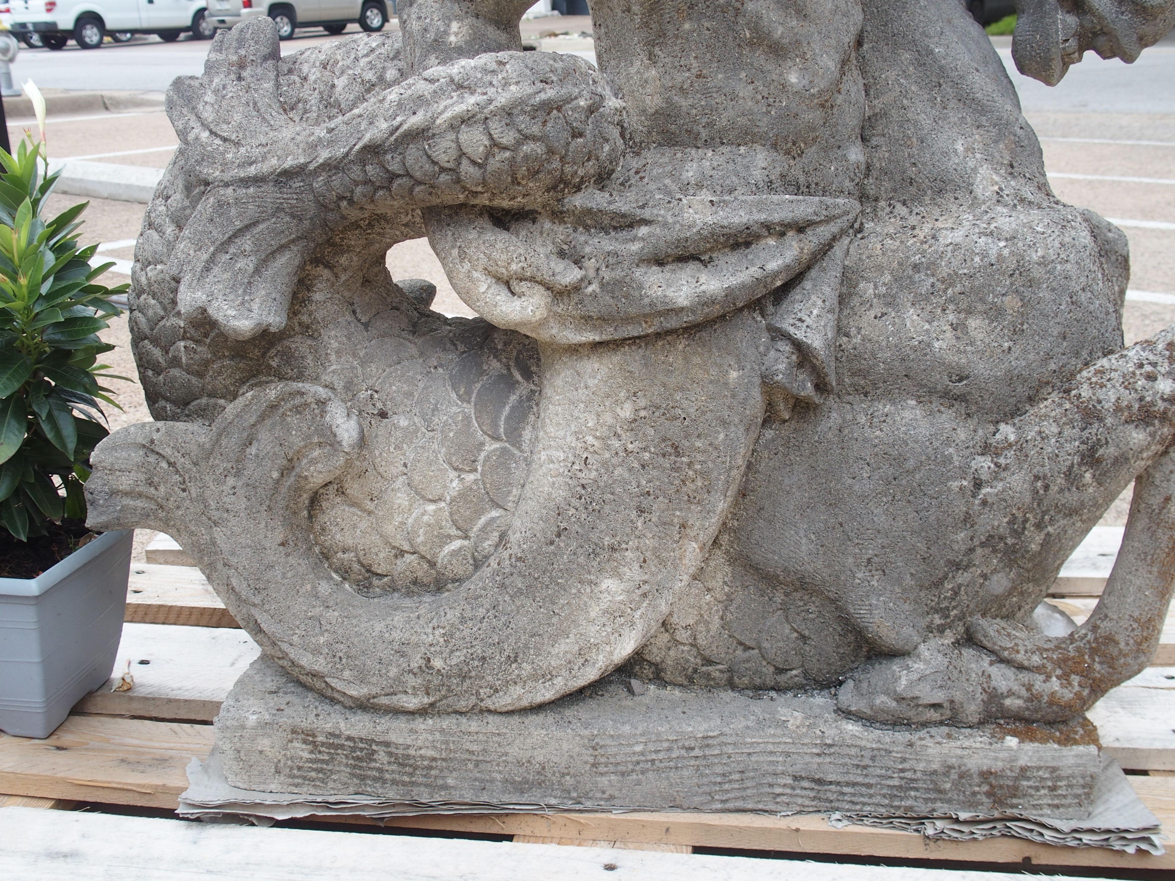 Carved Stone Sculpture or Fountain Element of Triton and Seahorse 4