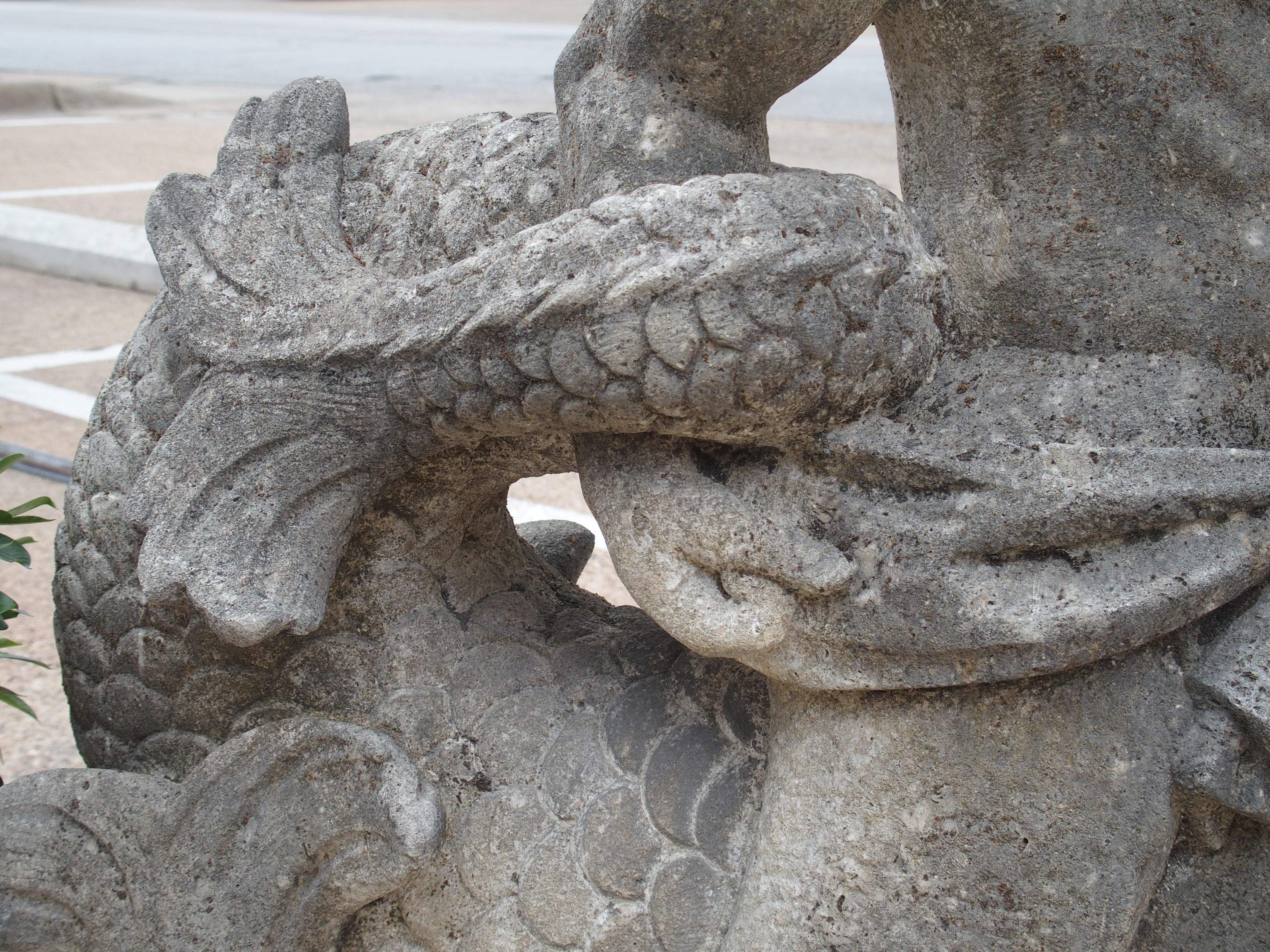 Carved Stone Sculpture or Fountain Element of Triton and Seahorse 5