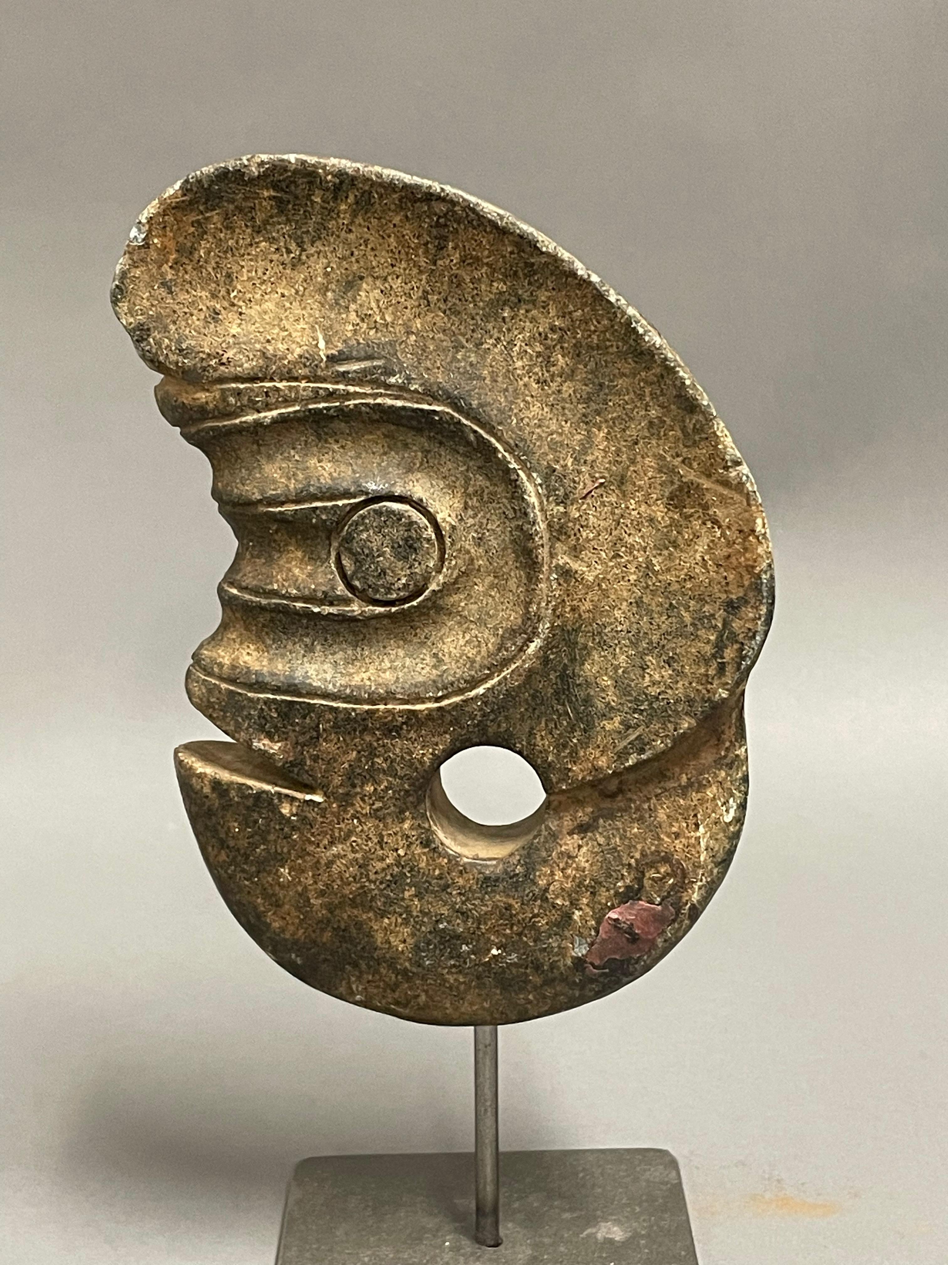 Contemporary Chinese hand carved stone shrimp sculpture on metal stand.
Sits nicely with smaller S6768.
Stand measures  3
