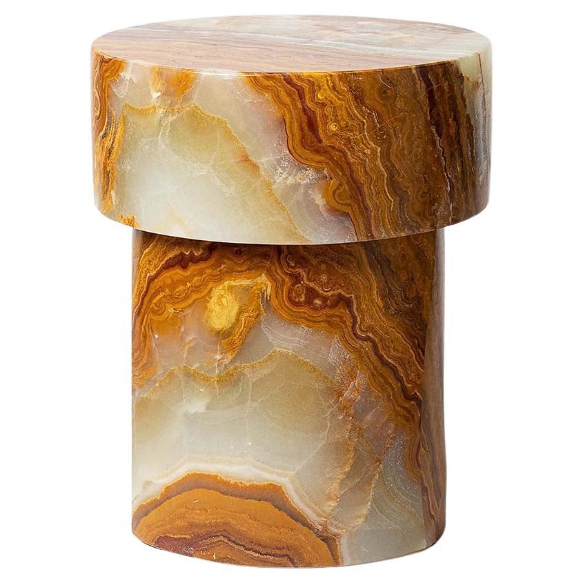 Carved Stone Stool in Verde Onyx