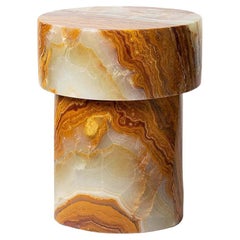 Carved Stone Stool in Verde Onyx