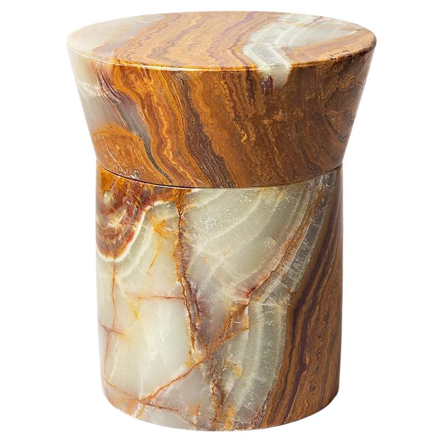 Carved Stone Stool in Verde Onyx For Sale