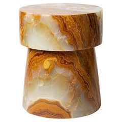 Carved Stone Stool in Verde Onyx