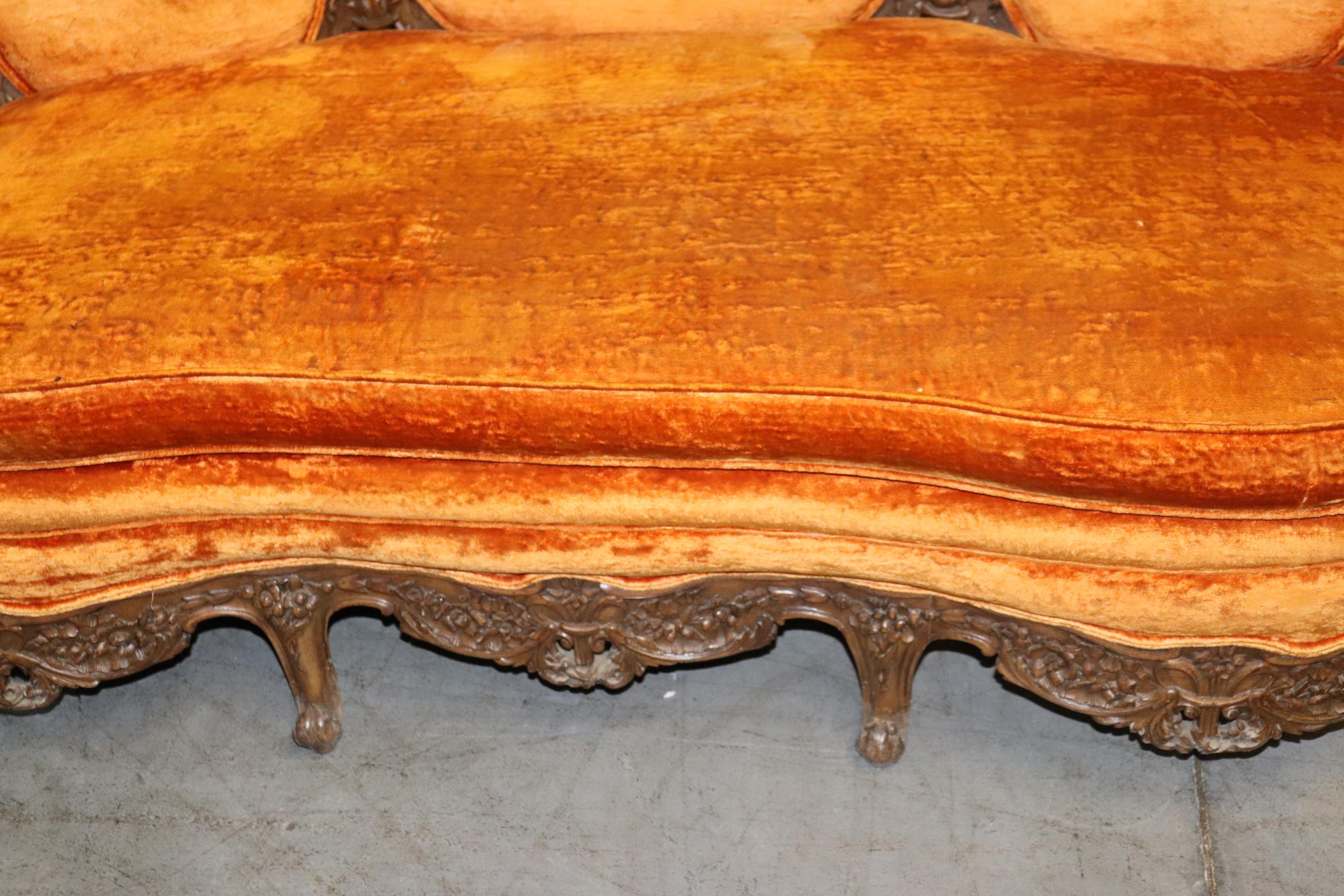 Carved Swans French Louis XV Triple Cameo Back Sofa Settee, Circa 1940 4