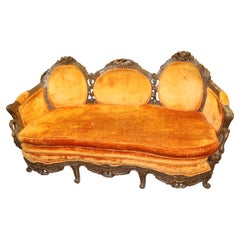 Carved Swans French Louis XV Triple Cameo Back Sofa Settee, Circa 1940