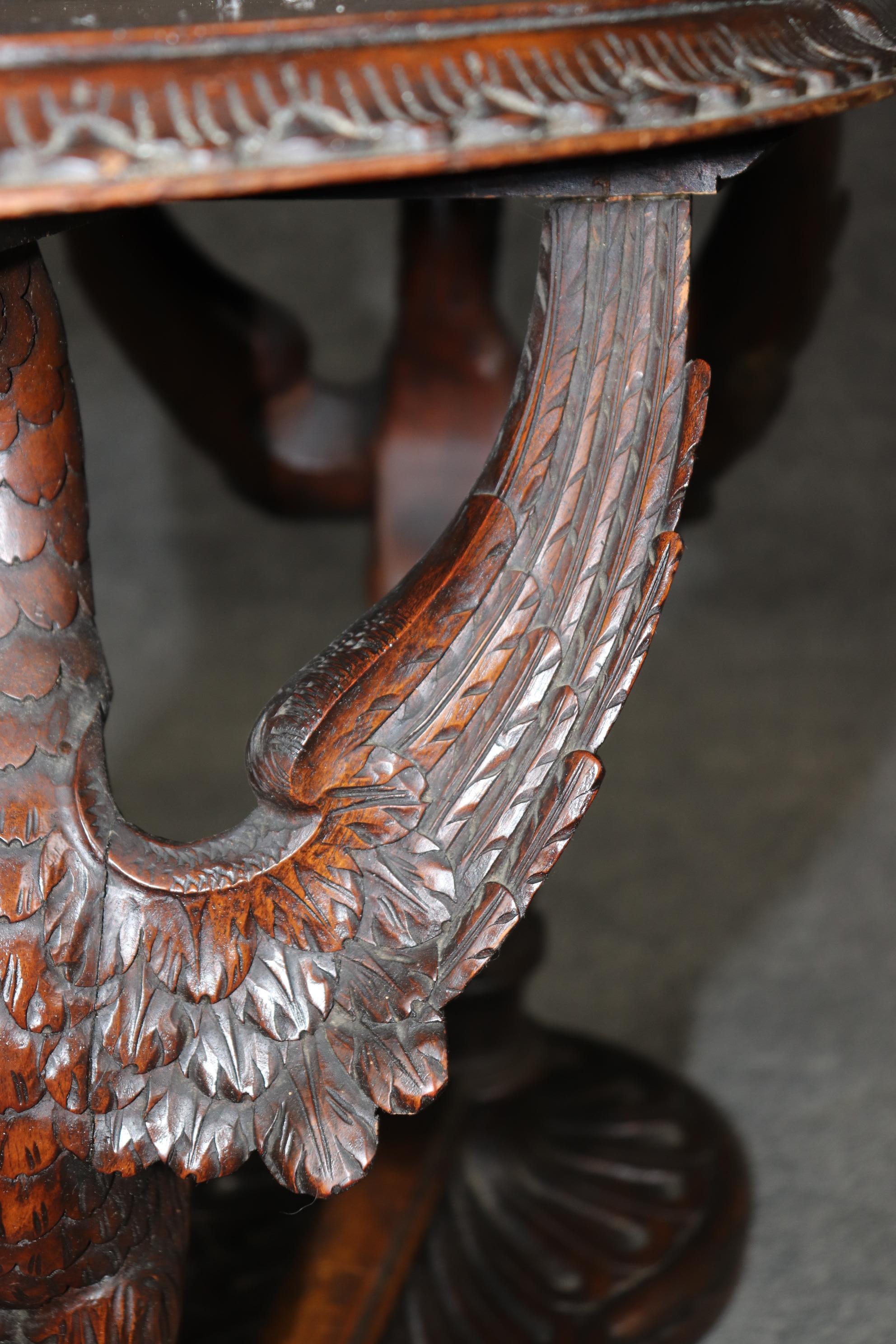Carved Swans Walnut Inlaid American Victorian Center Coffee Table Manner Pabst 5