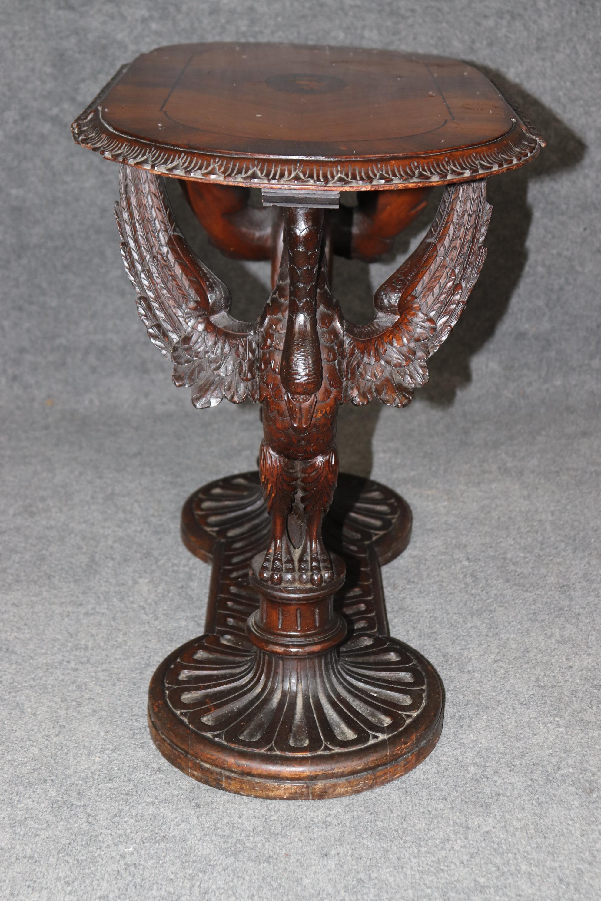 Early 20th Century Carved Swans Walnut Inlaid American Victorian Center Coffee Table Manner Pabst