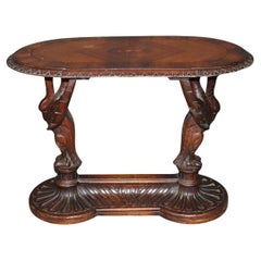 Carved Swans Walnut Inlaid American Victorian Center Coffee Table Manner Pabst