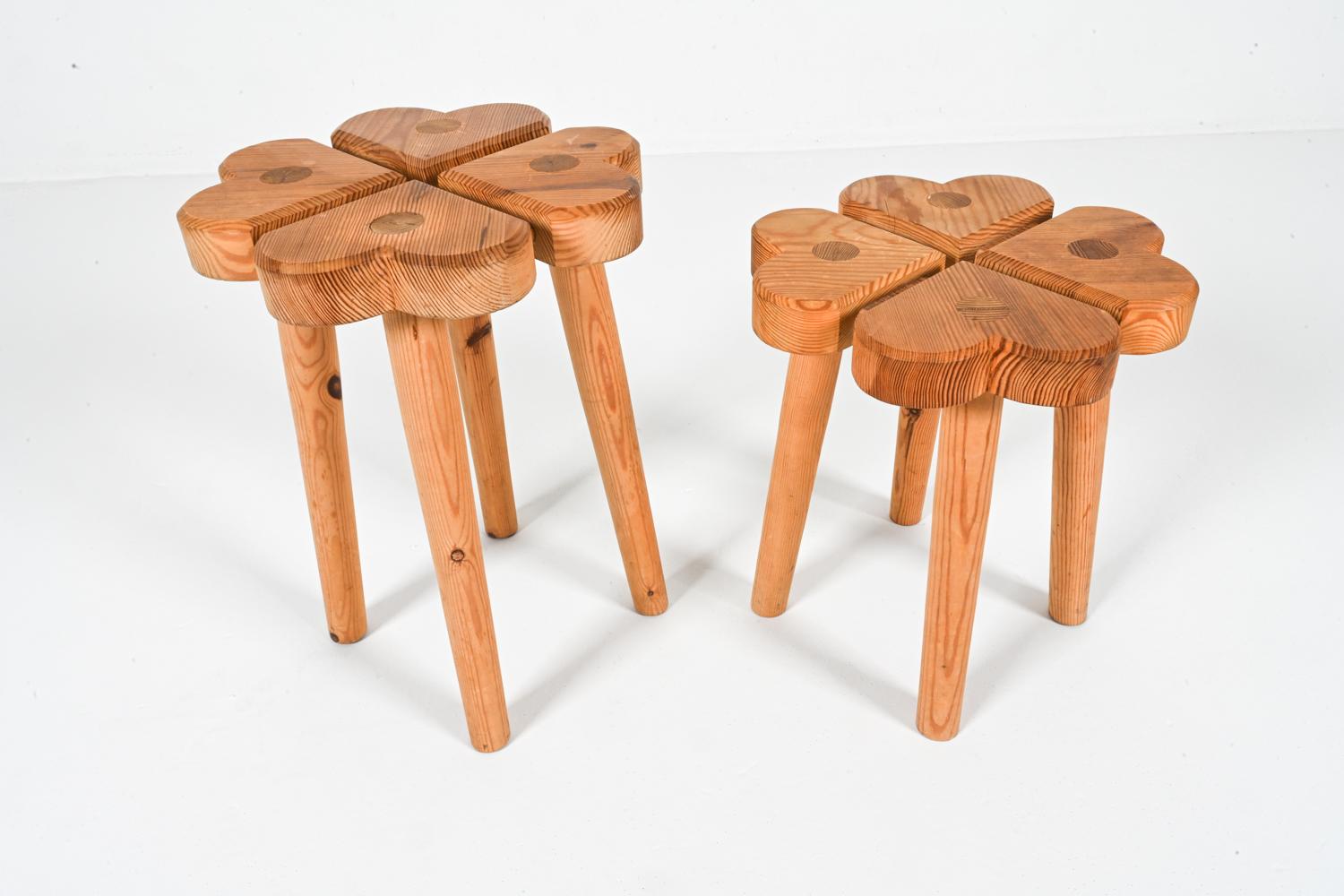 20th Century Carved Swedish Pine Clover Stools, Circa 1970's