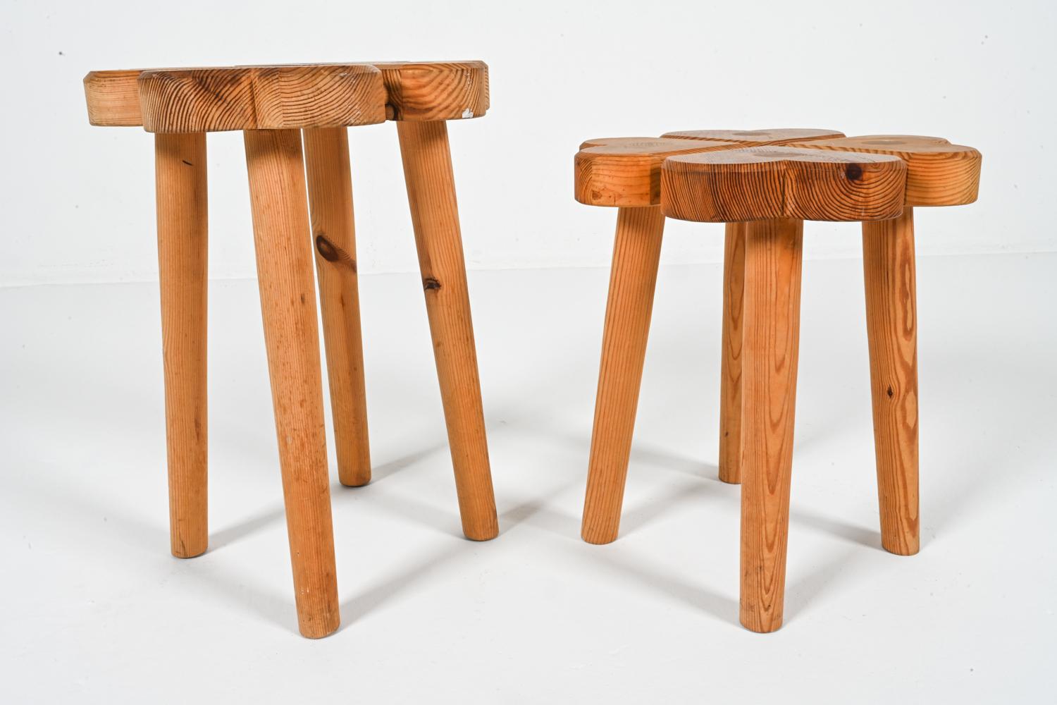 Carved Swedish Pine Clover Stools, Circa 1970's 3