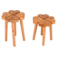 Carved Swedish Pine Clover Stools, Circa 1970's