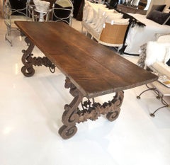 Carved Table with Iron Stretcher, Spanish 18th Century