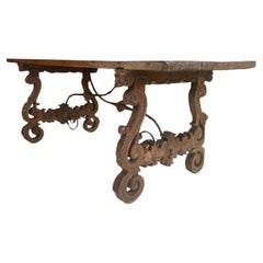 Carved Table with Iron Stretcher, Spanish 18th Century