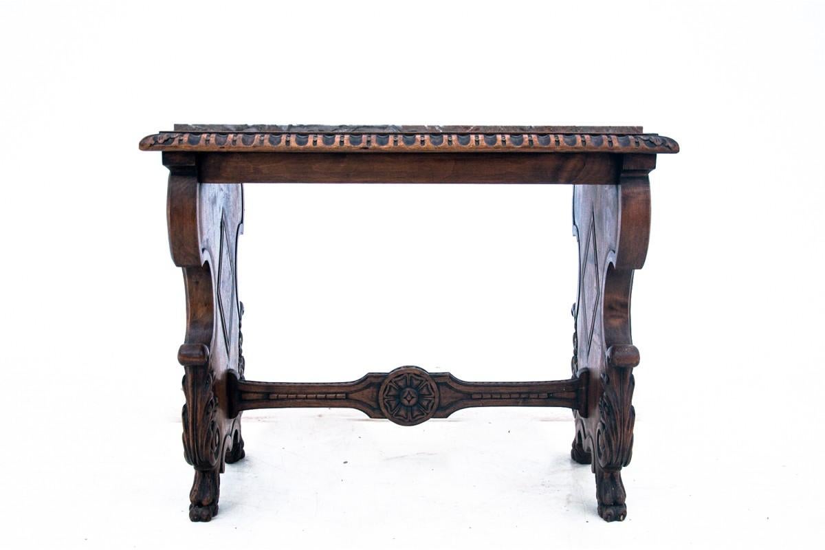 Chippendale Carved Table with Marble Top, France, circa 1930