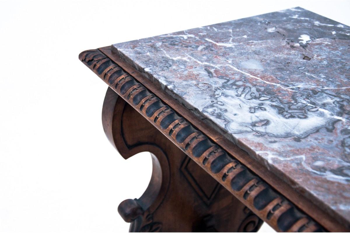 Carved Table with Marble Top, France, circa 1930 1