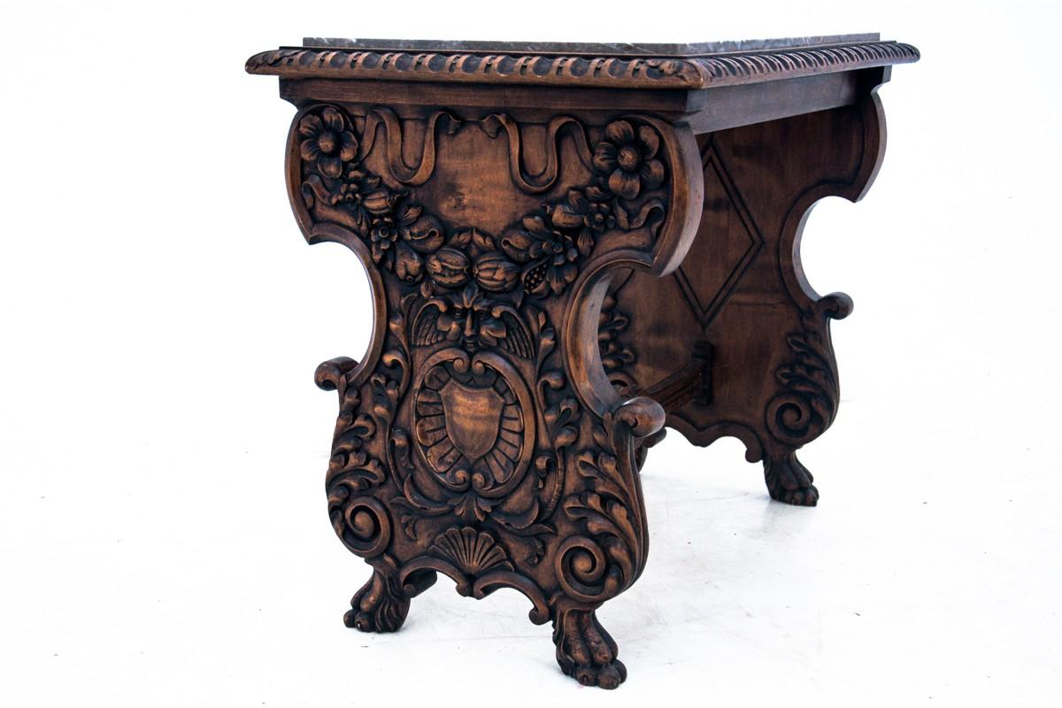 Carved Table with Marble Top, France, circa 1930 2