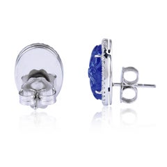 Carved Tanzanite 18 Karat Gold Diamond Oval Stud Earrings