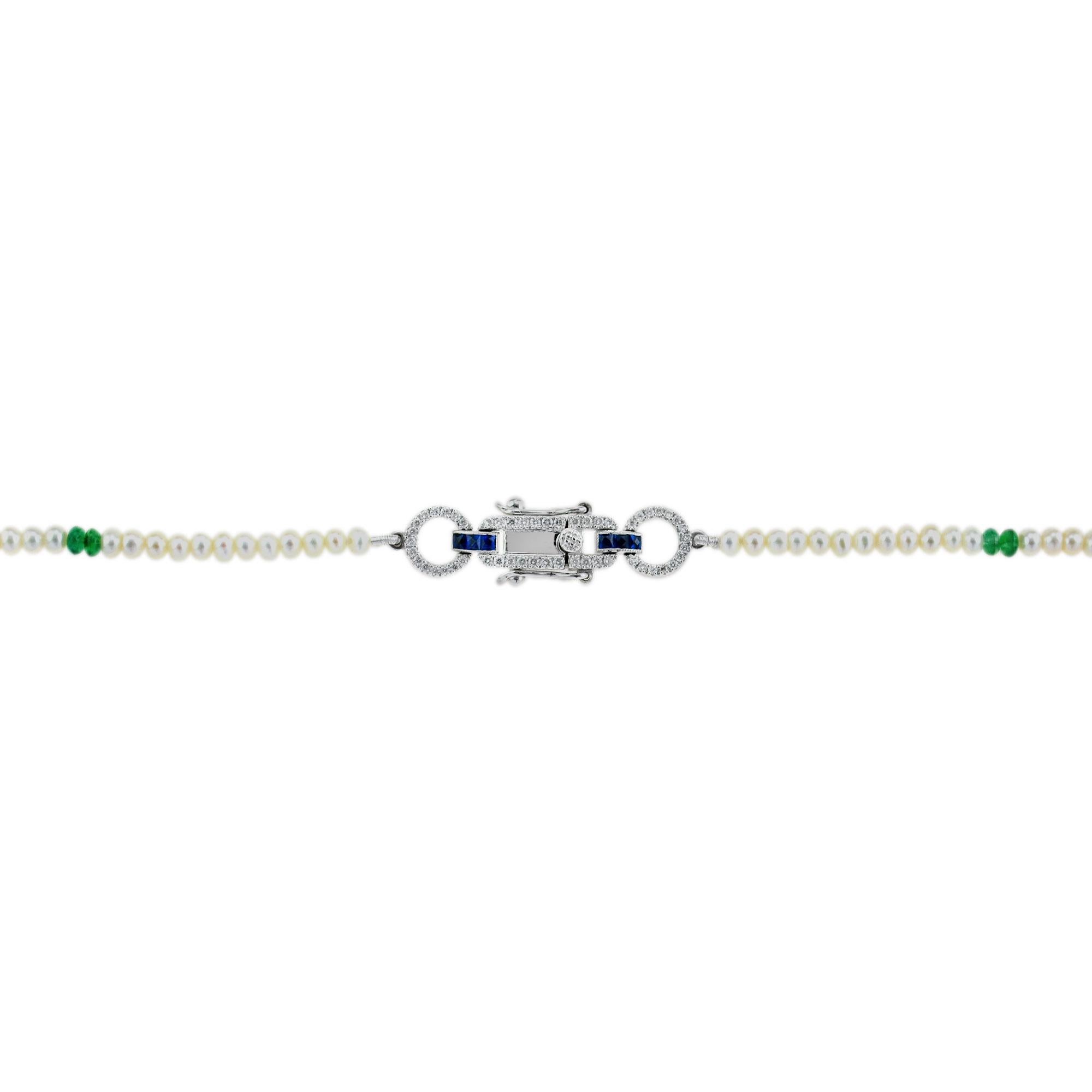 Carved Tanzanite Diamond Sapphire Emerald Pearl Tassel Necklace in 18k Gold 1