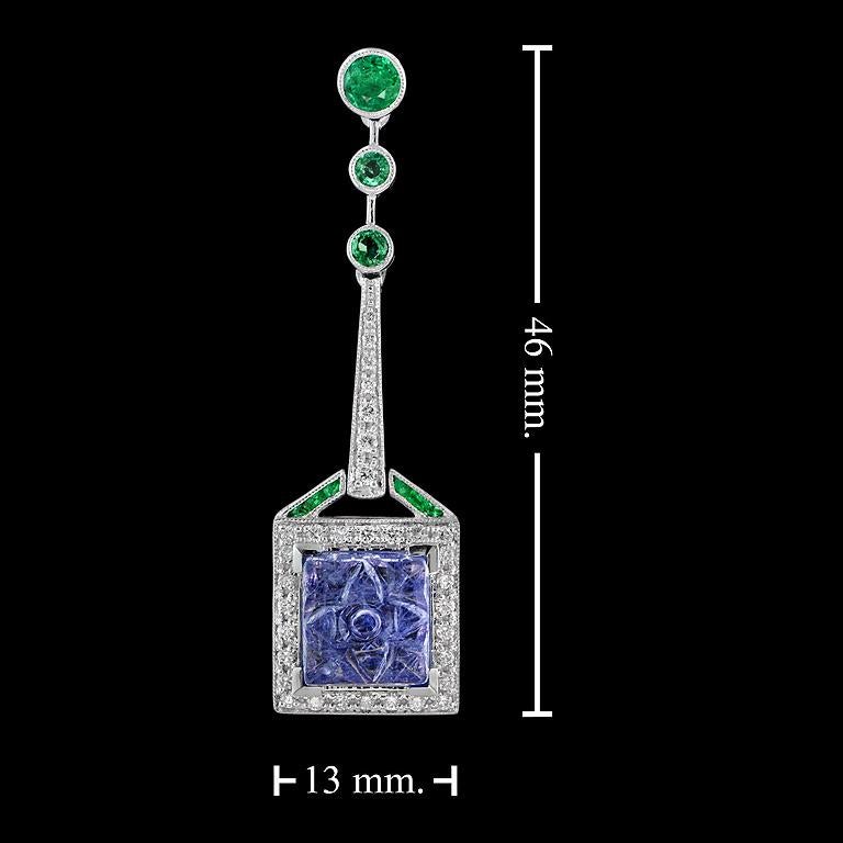 Carved Tanzanite Emerald Diamond Earrings 1