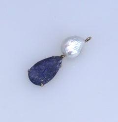 Carved Tanzanite Natural Baroque Pearl Pendant, 1990