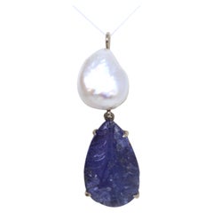 Carved Tanzanite Natural Baroque Pearl Pendant, 1990