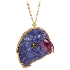 Carved Tanzanite Parrot Necklace