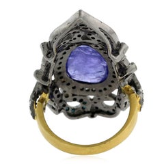 Faceted Tanzanite & Pave Diamond Ring In Crown Shape Made in 18k Gold & Silver