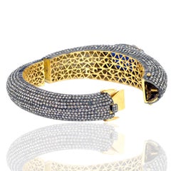 Carved Tanzanite & Pave Diamonds Bangle Made In 14k Gold & Silver