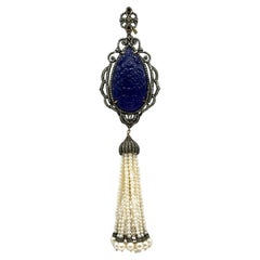 Colgante Pera Tallada de Tanzanita, Diamante Blanco y Perla Blanca en Oro de 14k