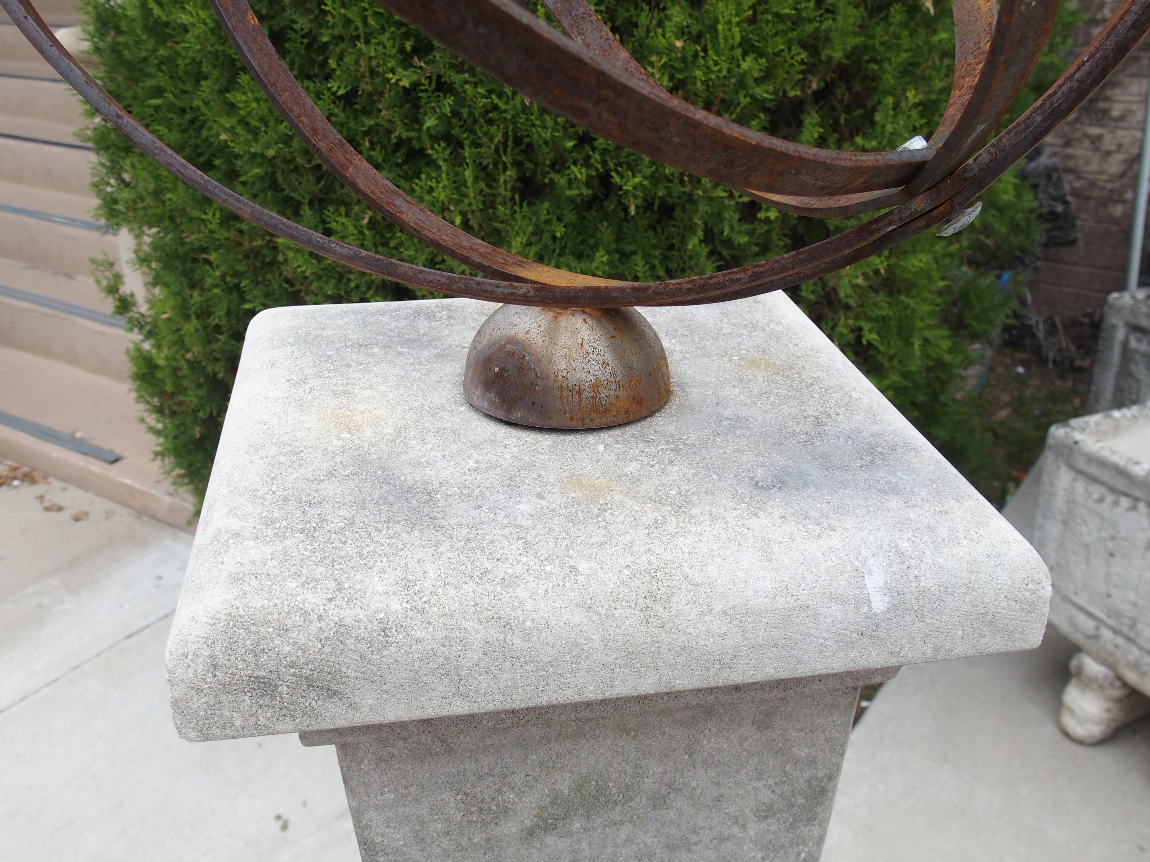 Hand-Carved Carved Tapered Limestone Armillary Sundial from Italy