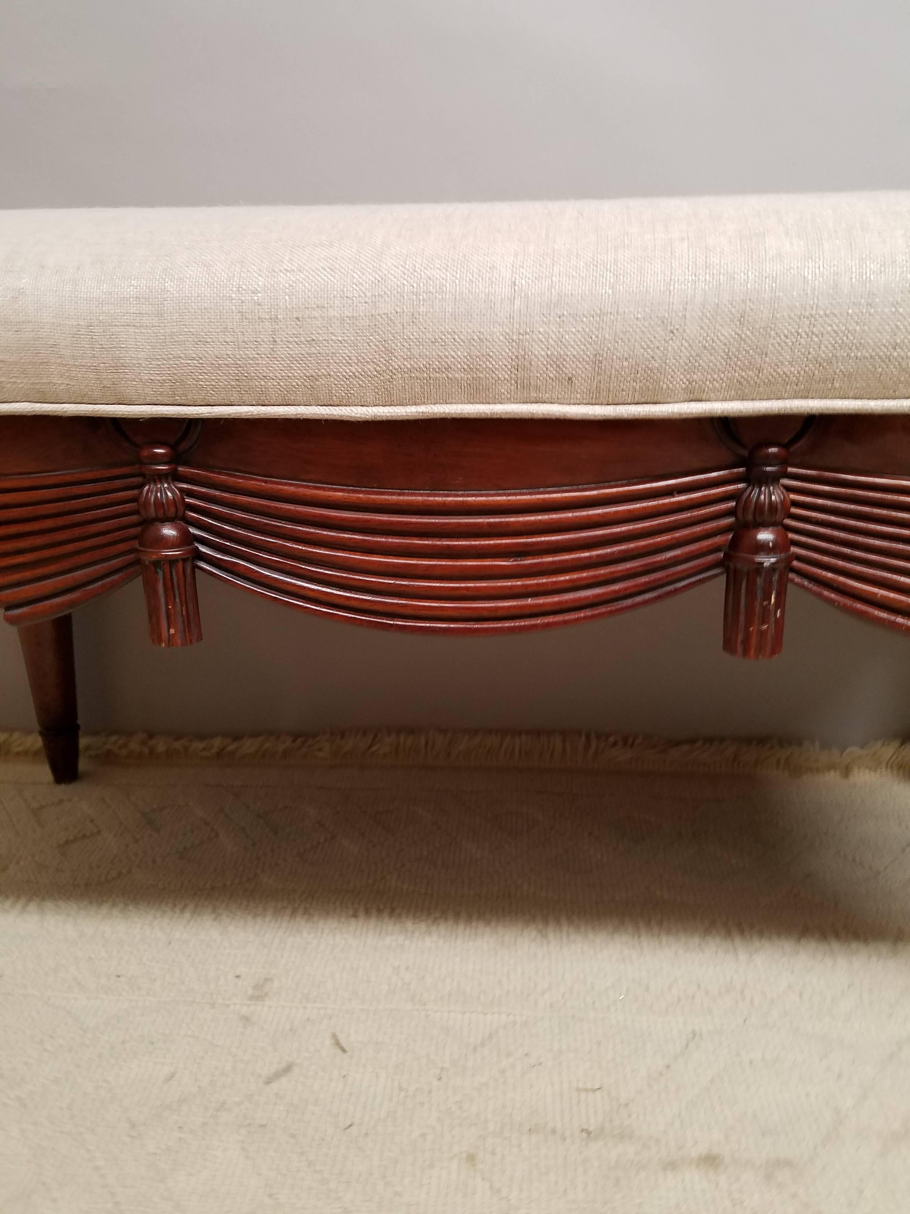 Neoclassical Carved Tassel and Swag Mahogany Bench