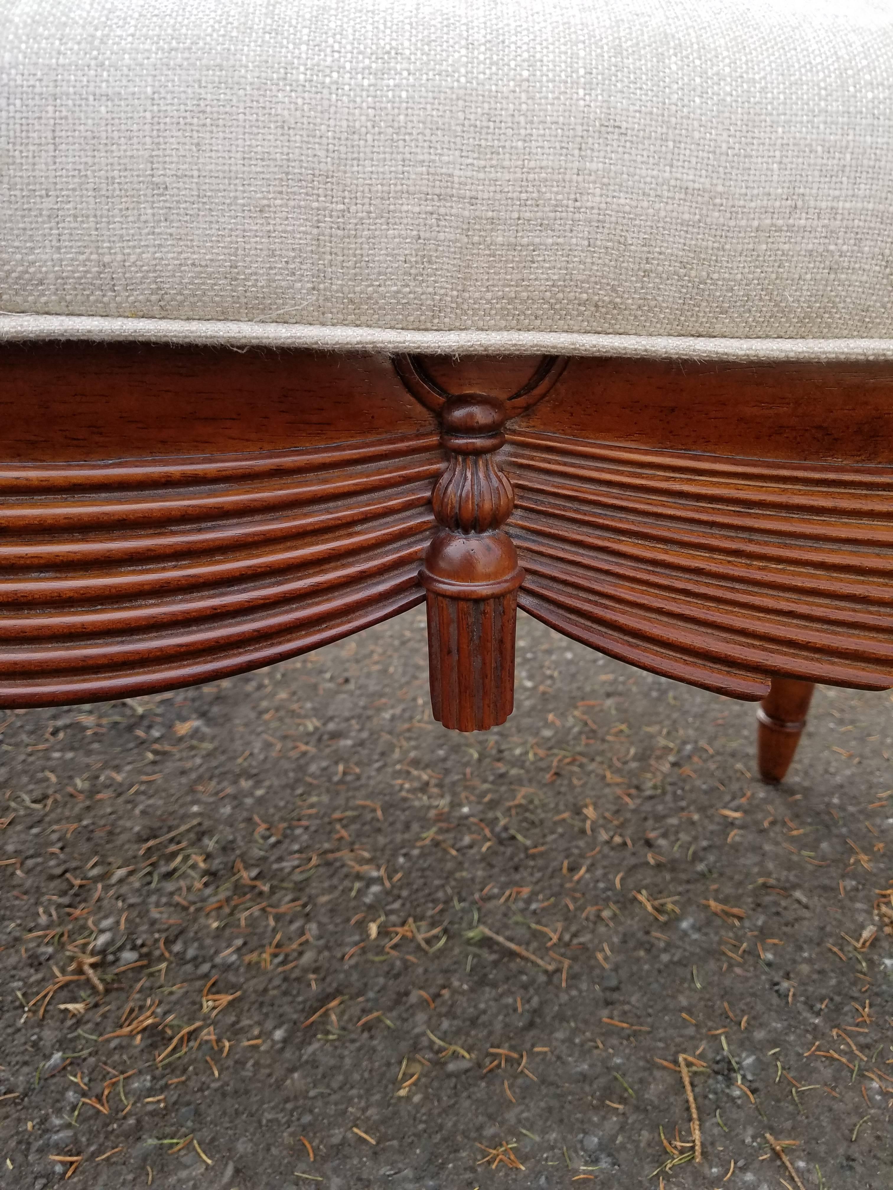 European Carved Tassel and Swag Mahogany Bench