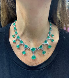 Carved Taveez Emerald and Diamond Necklace