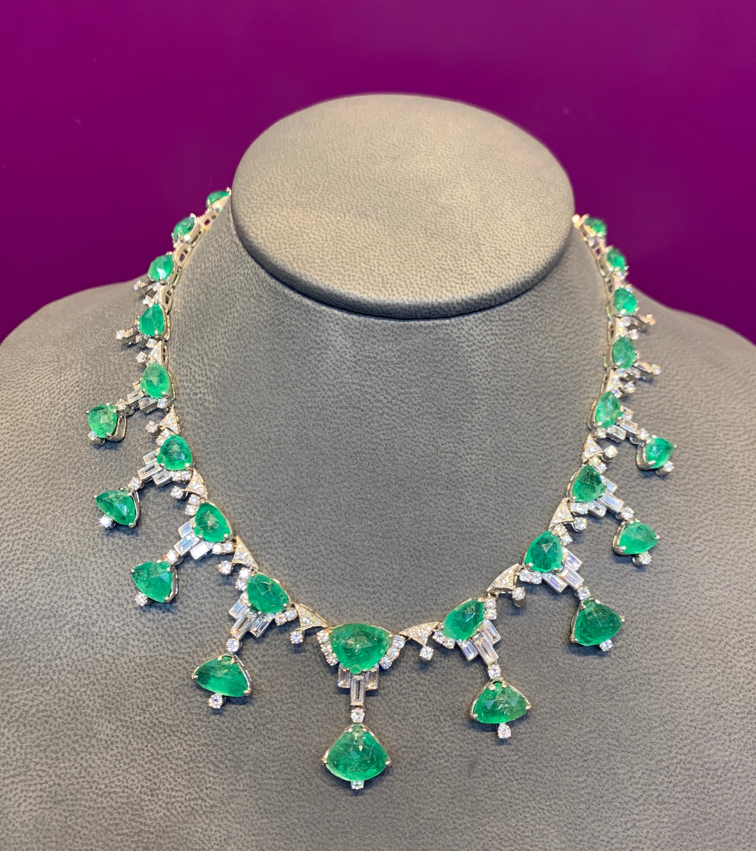Cabochon Carved Taveez Emerald and Diamond Necklace For Sale