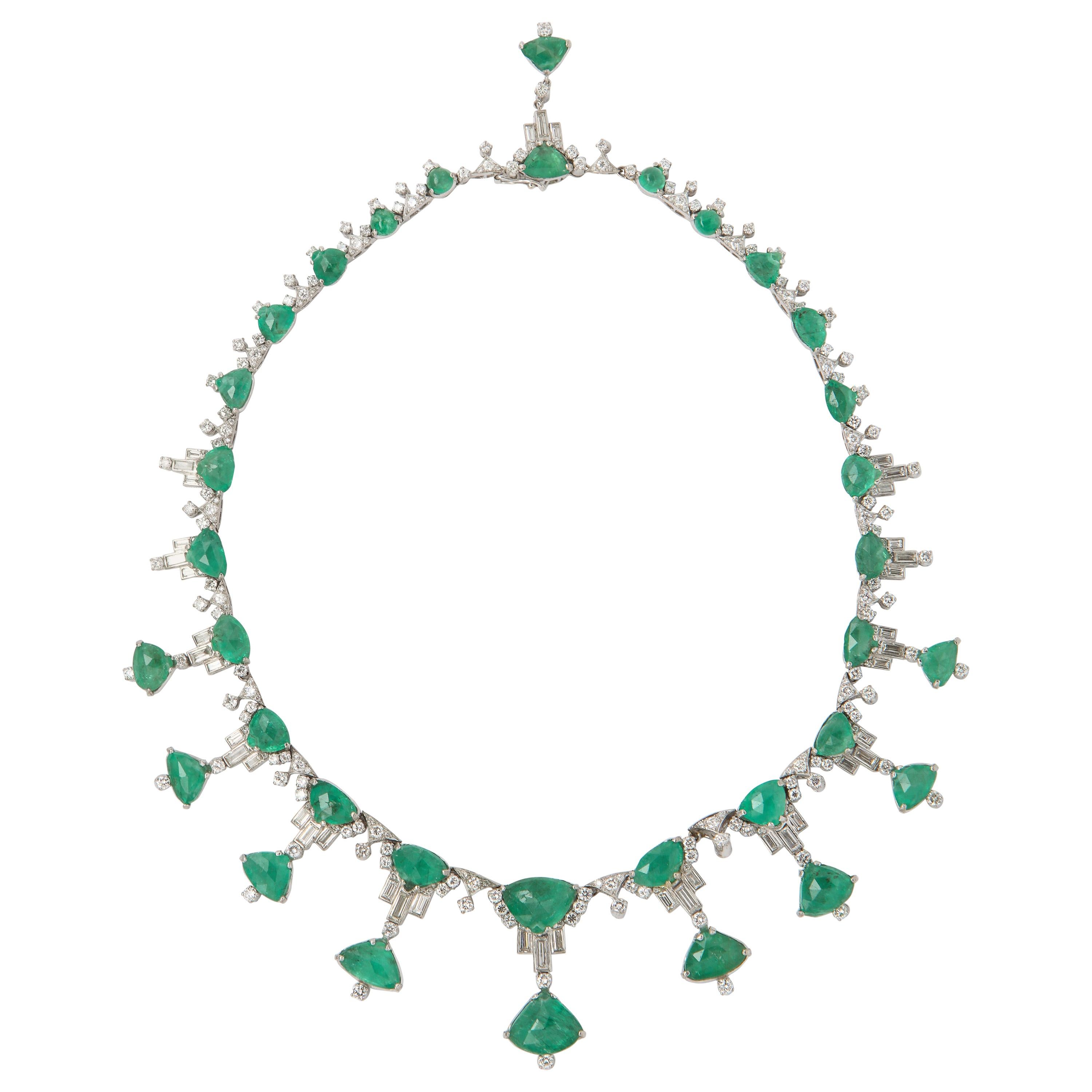 Carved Taveez Emerald and Diamond Necklace For Sale