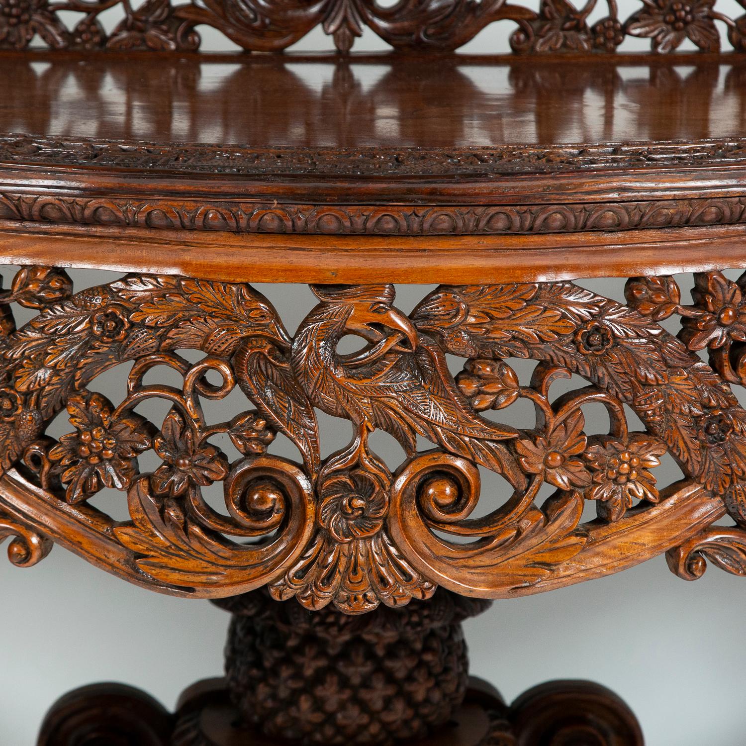 Indian Carved Teak Console Table For Sale