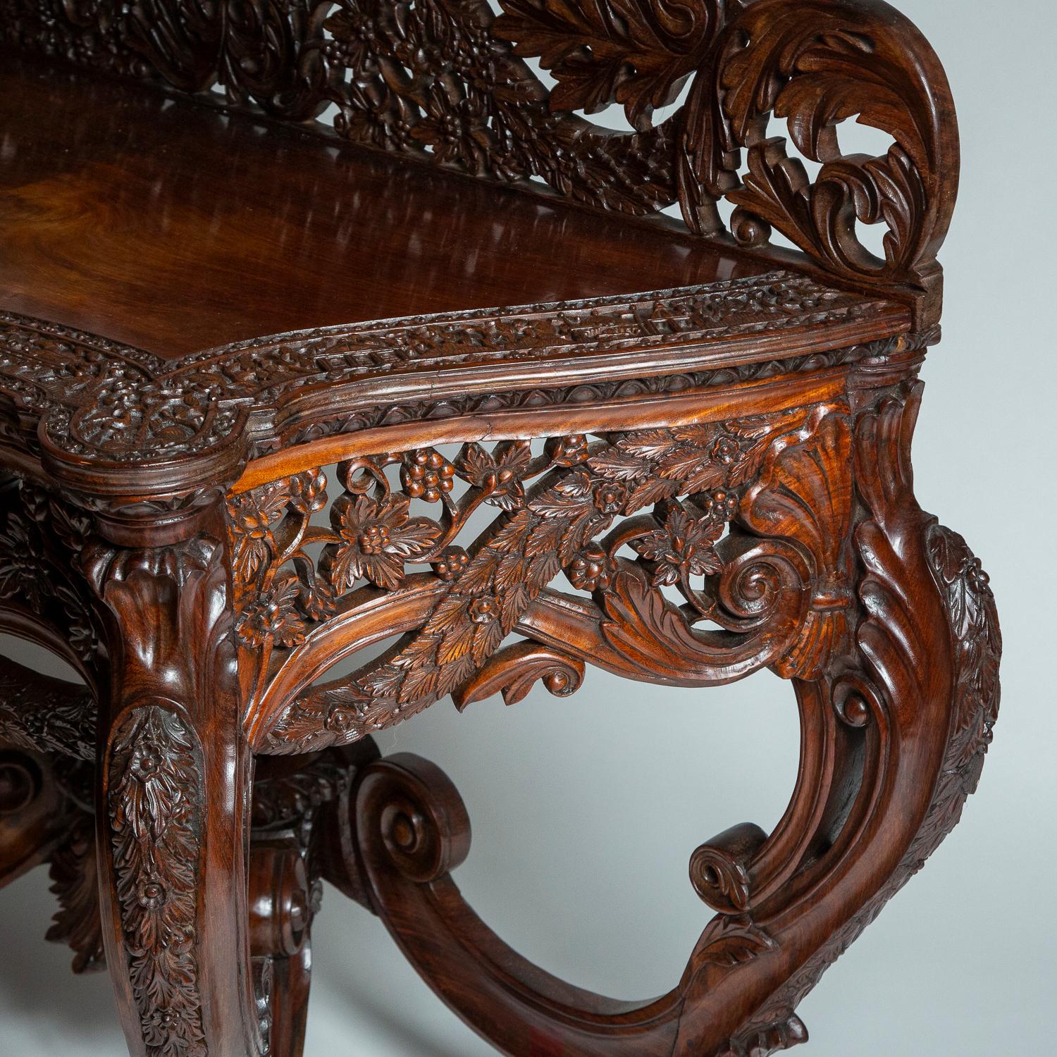 19th Century Carved Teak Console Table For Sale